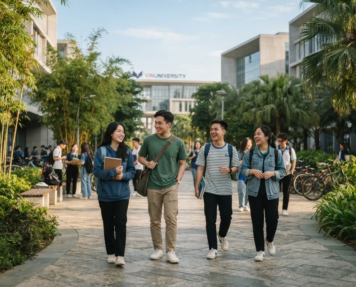 Nhóm bạn trẻ Việt Nam trên sân trường